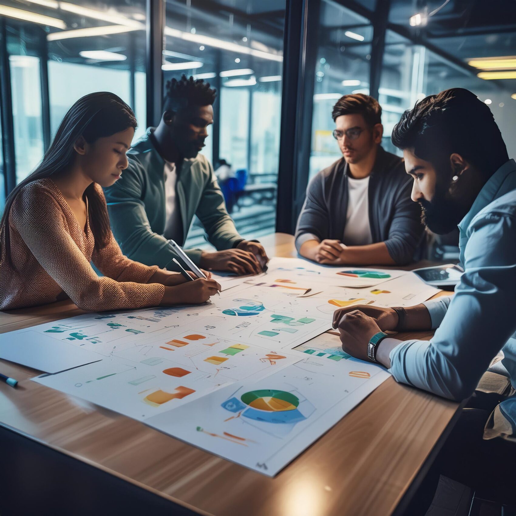 Firefly un grupo de personas planificando una estrategia de publicidad, en una sala de juntas muy cr